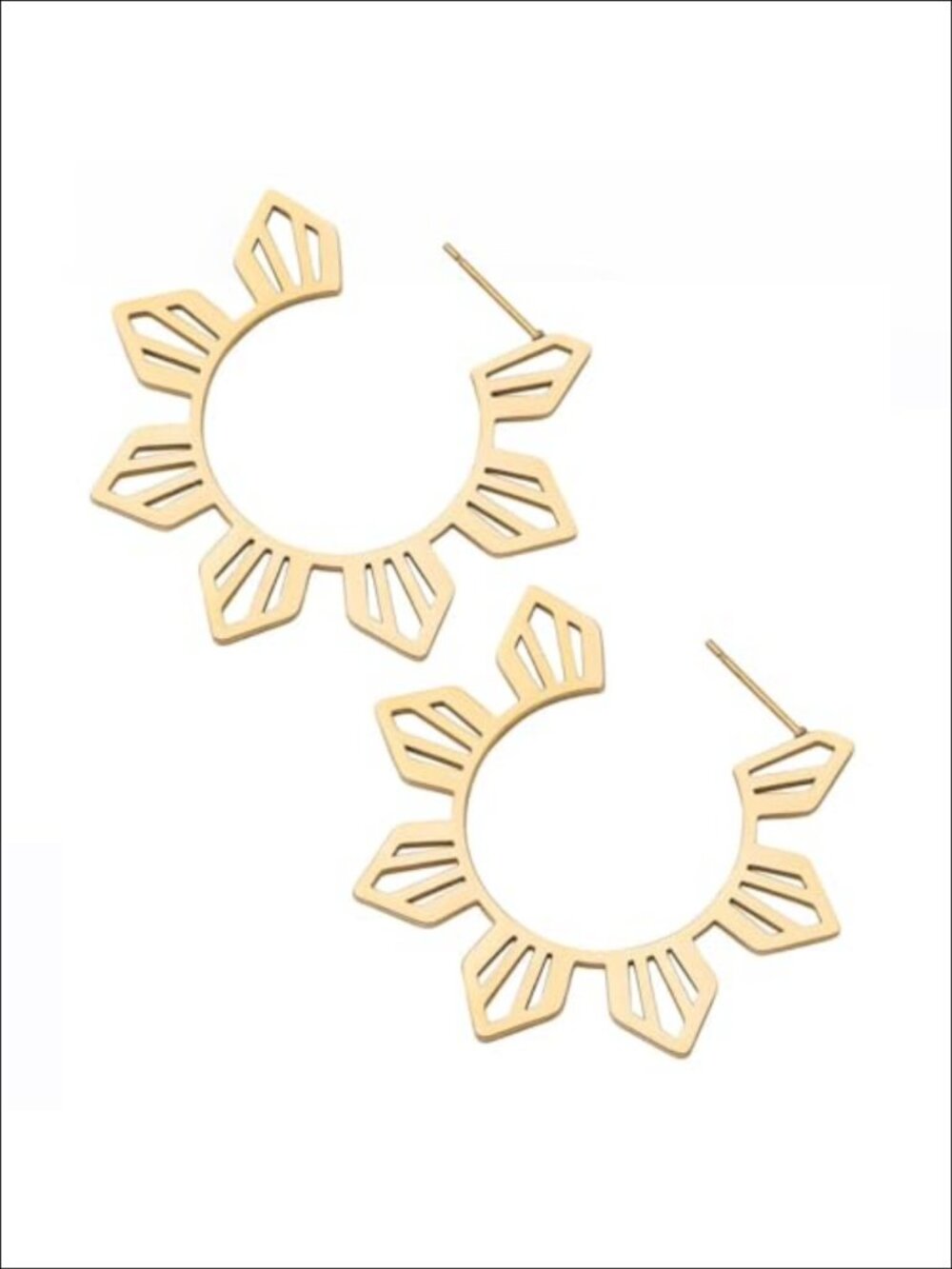 Gold Plated Stainless Steel Sunflower Dangle Hoop Earrings 47mm